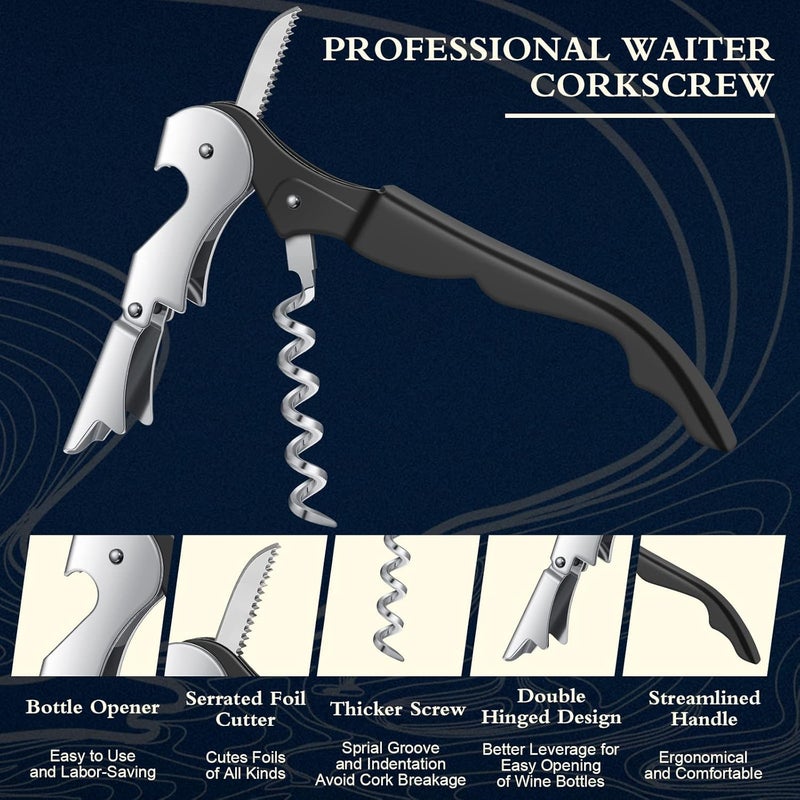 Raiten Waiter Corkscrew Wine Openers Heavy Duty Hinges Wine Key Bottle Opener All in One Double Hinged Waiter's Corkscrew with Foil Cutter Wine Tools for Bartenders Servers Sommelier (Black, 60) - Image 4
